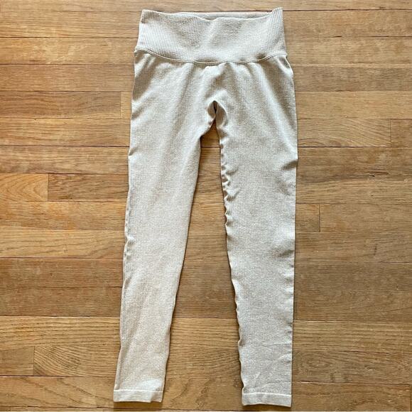 Tan brown ribbed compression athletic leggings pants size medium M B13 - Picture 1 of 3